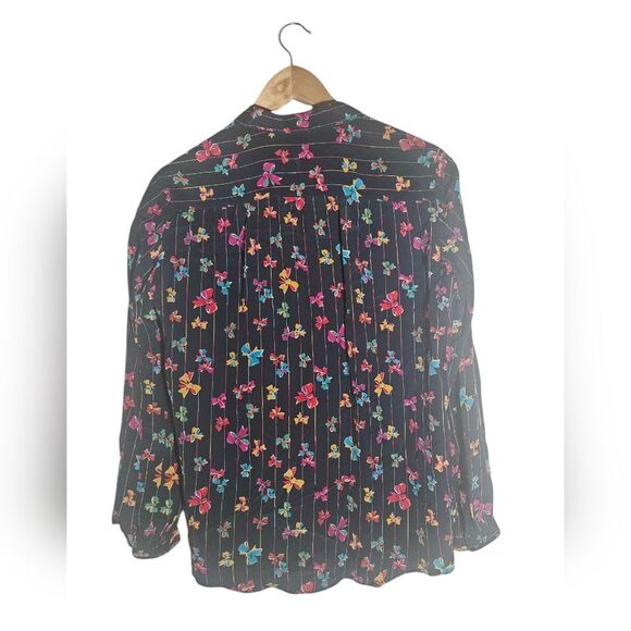 Vintage Coronel 100% Silk Black Bow Long Sleeve Button-down Blouse Size M - Picture 2 of 7